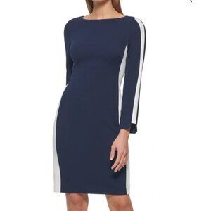 Vince Camuto Side Contrast Navy Pink Dress Women's Size 8 Long Sleeves 3/4 Sleev